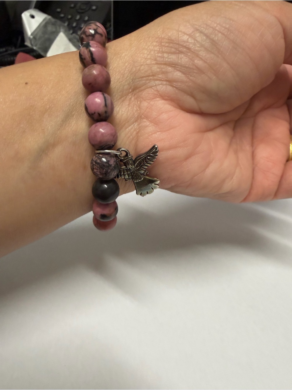 Pink Beaded Bracelet with Angel Charm